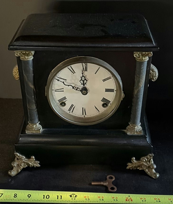 Antique Mantel Clock with Roman Dial and Brass Accents - image 1 of 9