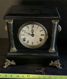 Antique Mantel Clock with Roman Dial and Brass Accents - thumbnail 1 of 9