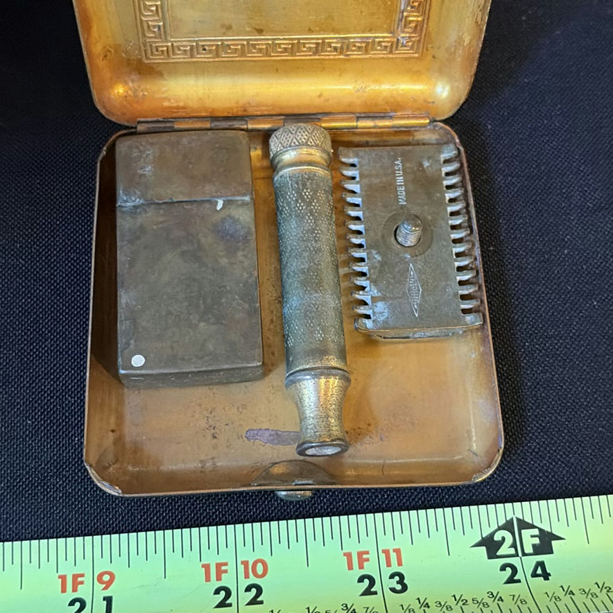 Vintage travel shaving kit with pewter containers and airplane tin - image 5 of 7