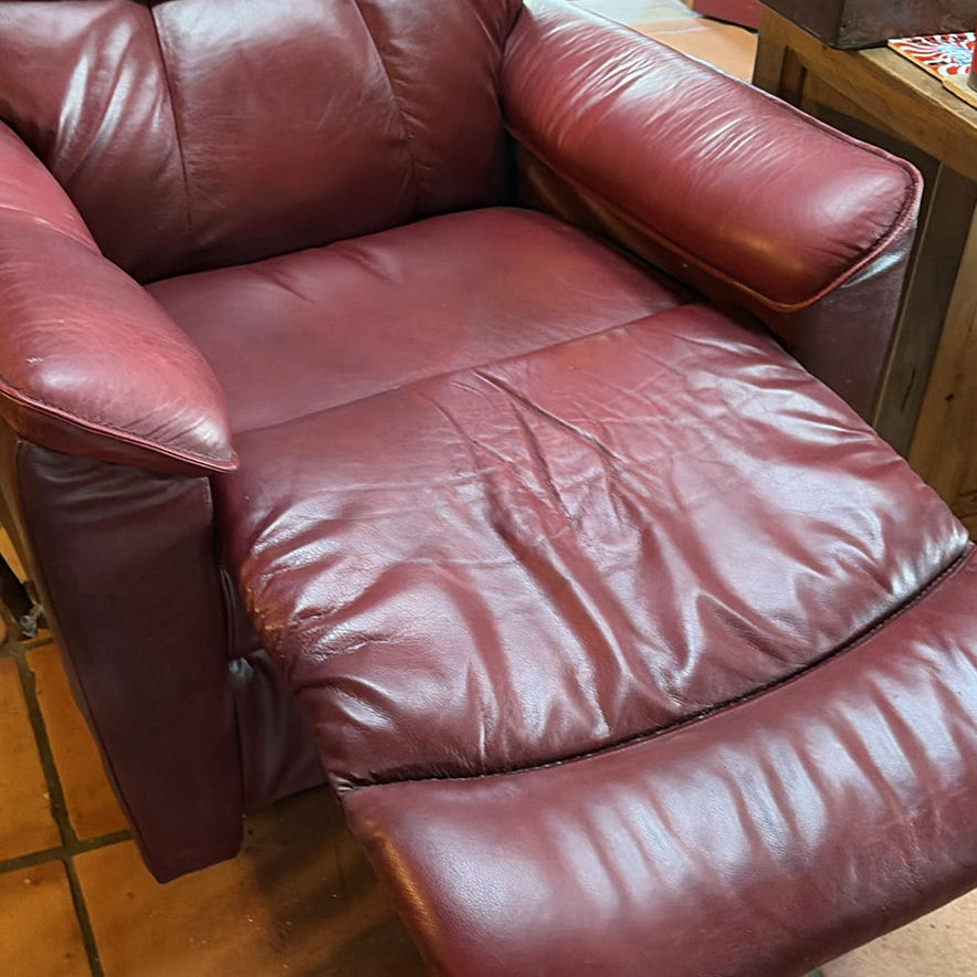 Dark gray fabric recliner and burgundy leather recliner - image 12 of 15