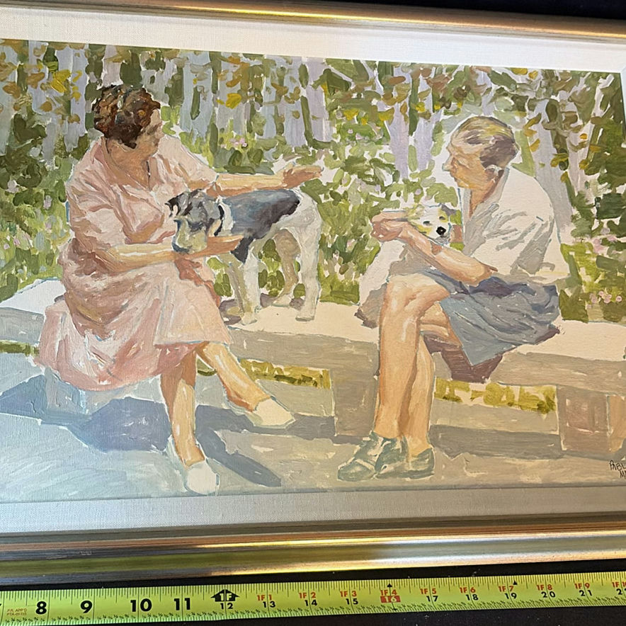 Framed painting of two women with dogs by Pablo Matania - image 3 of 5