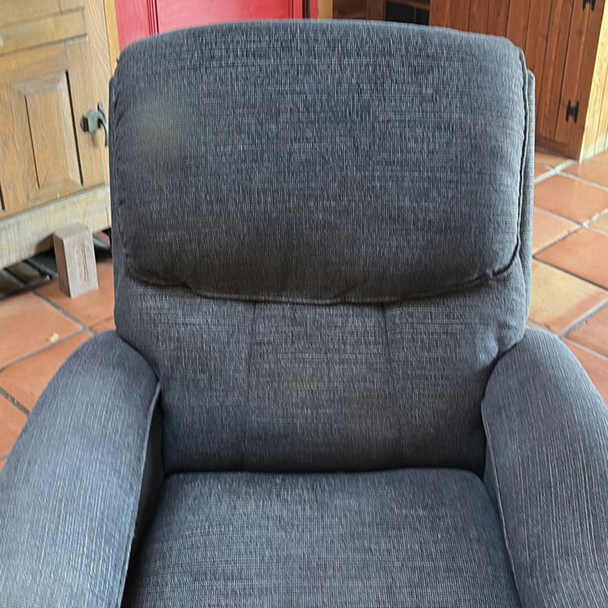 Dark gray fabric recliner and burgundy leather recliner - image 3 of 15