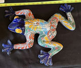 Colorful ceramic lizard sculpture with woven Texas-shaped basket and decorative signs - thumbnail 7 of 9