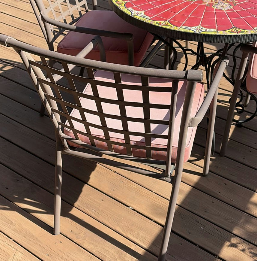 Round Mosaic Patio Table with Four Pink-Cushion Chairs - image 3 of 8