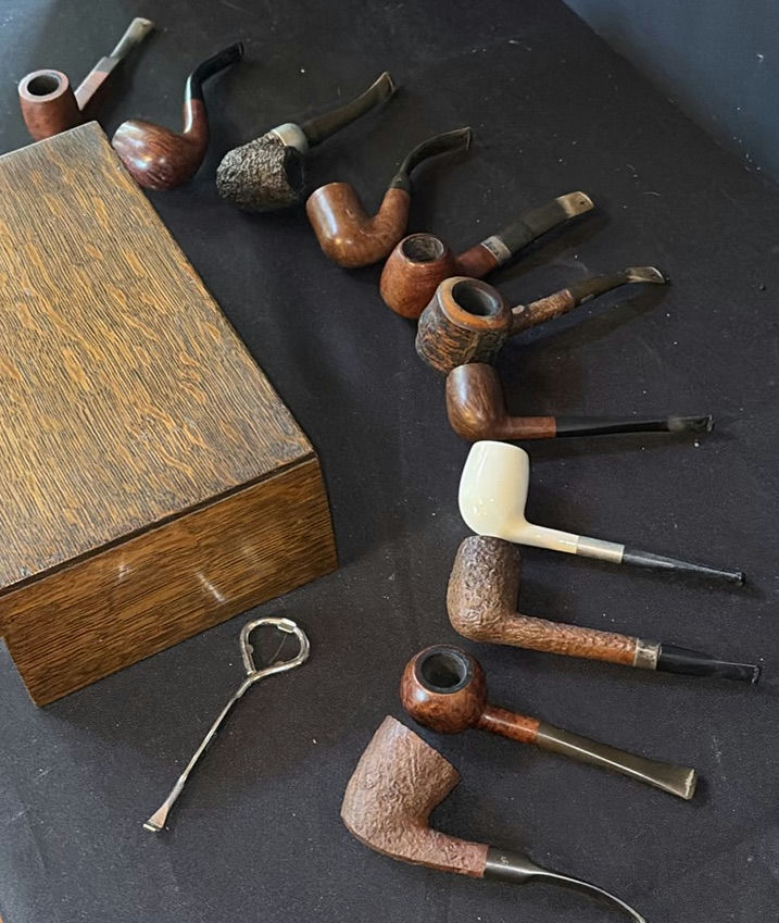 Assorted briar tobacco pipes with wooden storage box - image 7 of 7