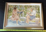 Framed painting of two women with dogs by Pablo Matania - thumbnail 1 of 5