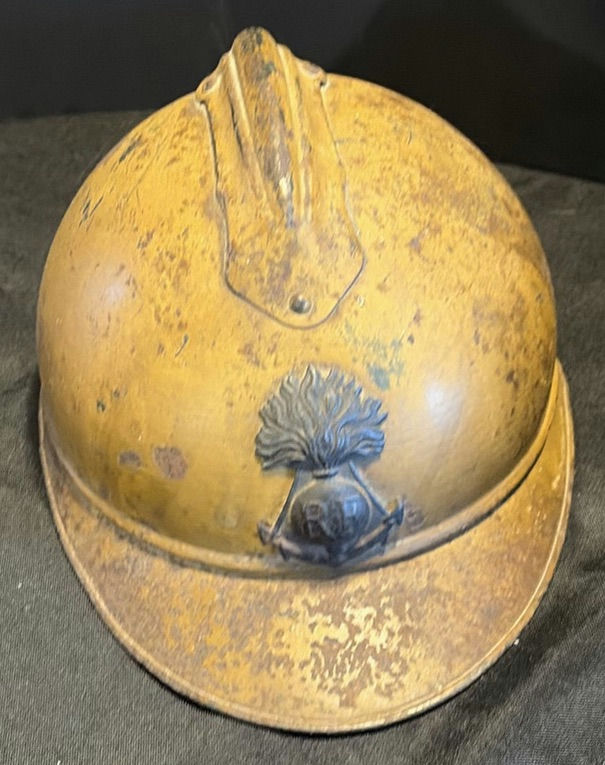 Two vintage helmets: Brodie-style steel helmet with insignia and a pith helmet - image 2 of 10
