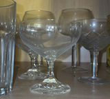 Glassware collection: clear ribbed tumblers, goblets, and a green corked jar - thumbnail 6 of 8