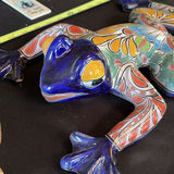 Colorful ceramic lizard sculpture with woven Texas-shaped basket and decorative signs - thumbnail 8 of 9