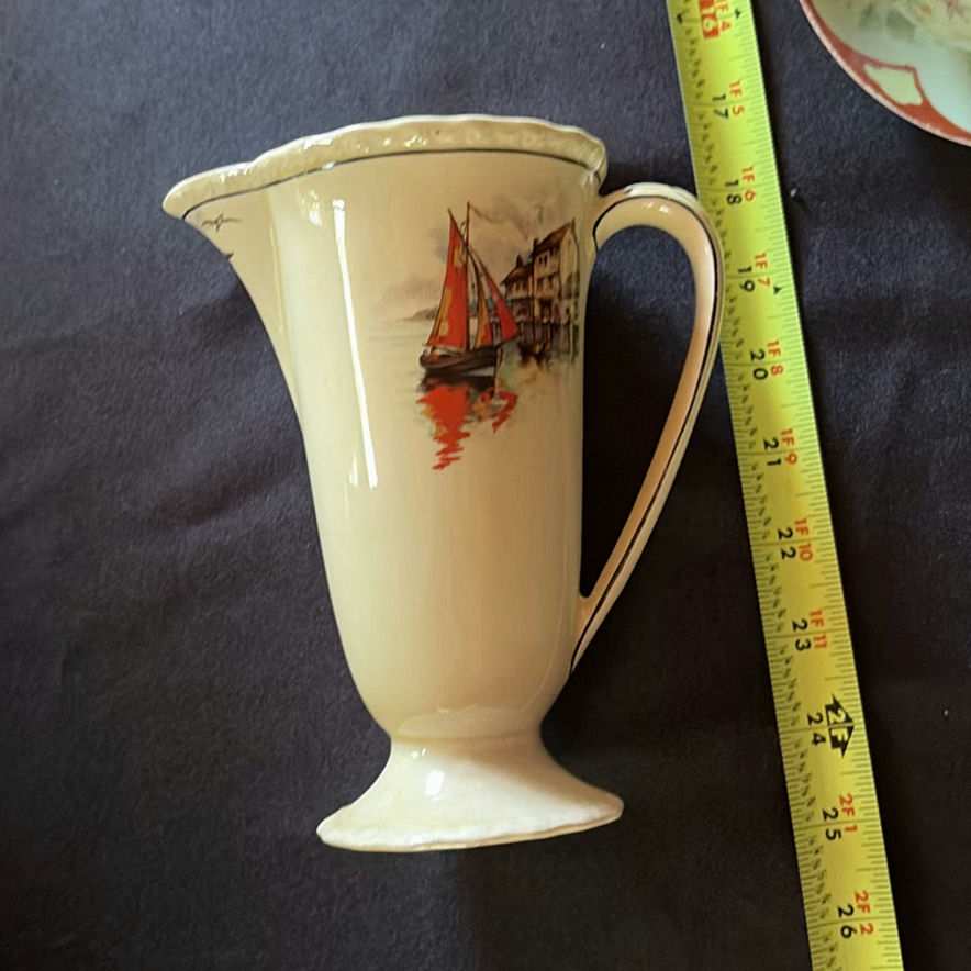 Vintage porcelain tea set with floral and maritime motifs - image 5 of 8