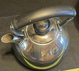 Cream ceramic bowl with blue bands, a black tea kettle, and a cream ceramic tub with wire handle - thumbnail 6 of 9