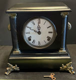 Antique Mantel Clock with Roman Dial and Brass Accents - thumbnail 4 of 9