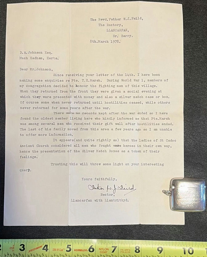 Typed 1978 letter and WWI engraved silver match safe - image 1 of 5