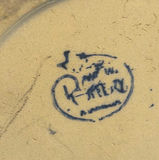 Cream ceramic bowl with blue bands, a black tea kettle, and a cream ceramic tub with wire handle - thumbnail 4 of 9