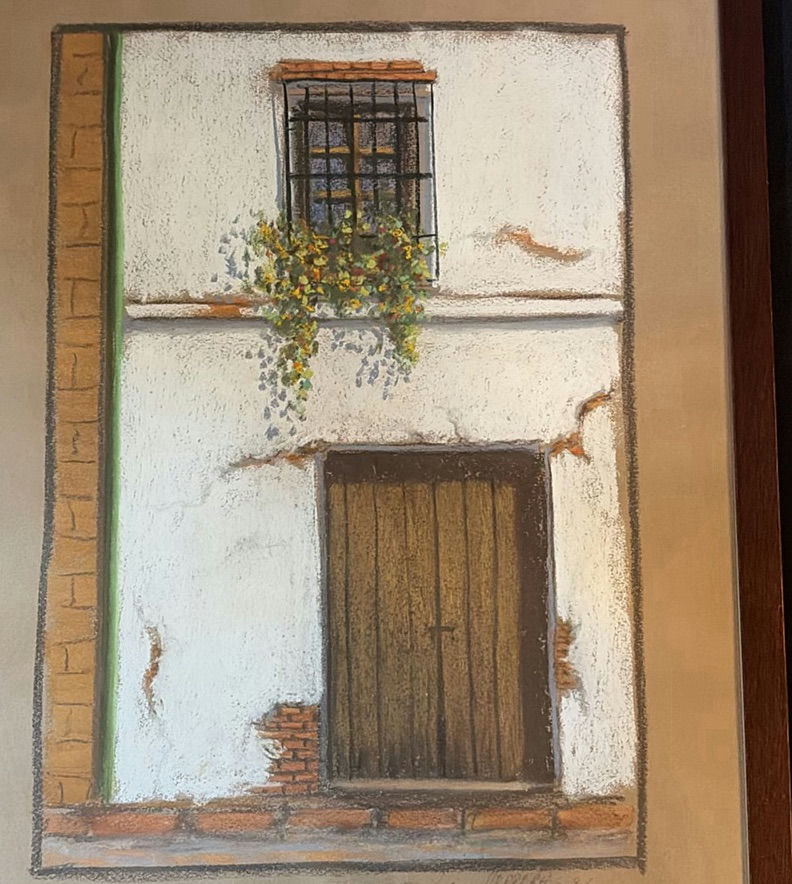 Two Framed Art Pieces: Architectural Façade Scene and Abstract Figure - image 7 of 7