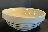 Cream ceramic bowl with blue bands, a black tea kettle, and a cream ceramic tub with wire handle - thumbnail 2 of 9
