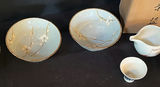 Japanese porcelain teaware set with plum-blossom glaze (bowls, cups, pitcher) and wooden boxes - thumbnail 3 of 8
