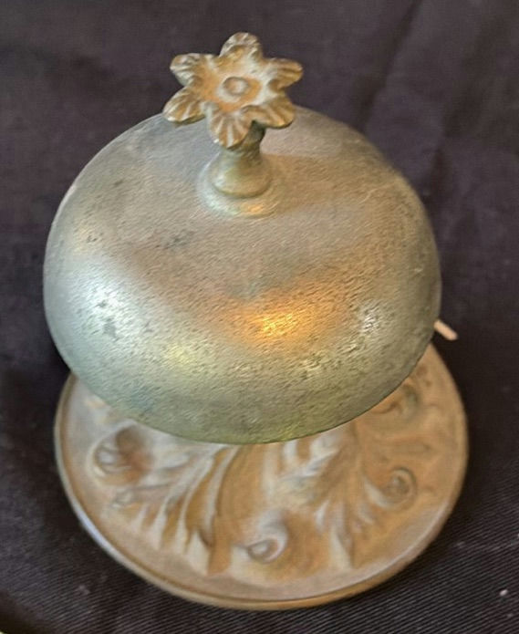 Antique brass ornate sifter and antique bell - image 4 of 8
