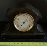 Seth Thomas mantel clock in wooden arch-top case - thumbnail 1 of 9