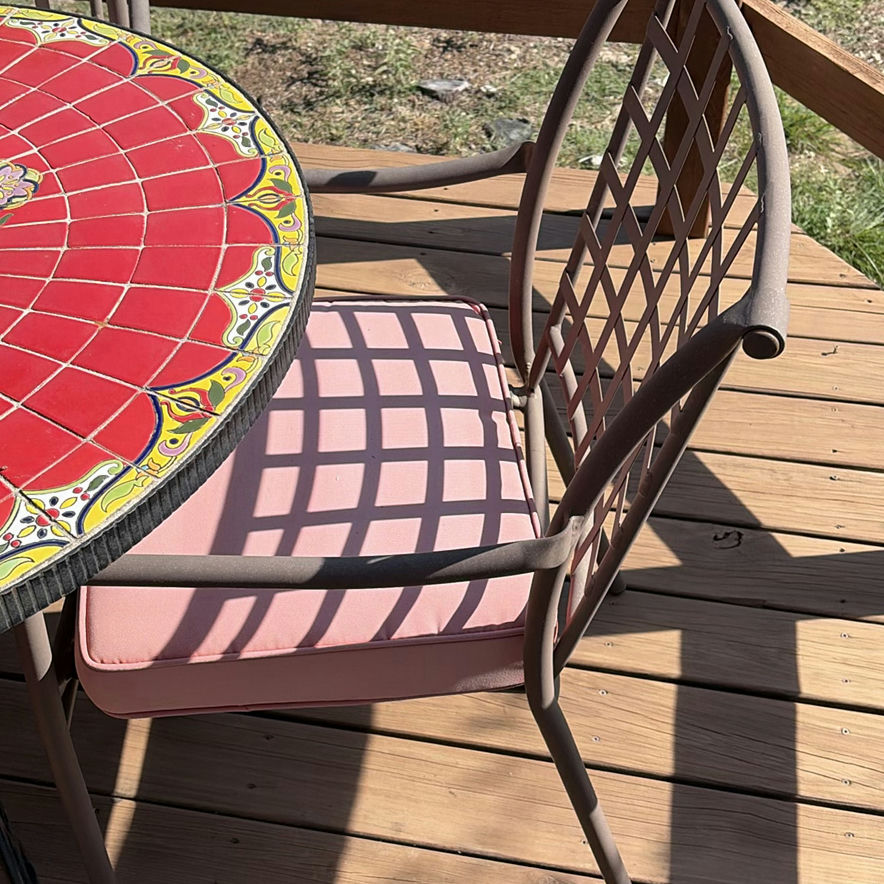 Round Mosaic Patio Table with Four Pink-Cushion Chairs - image 5 of 8