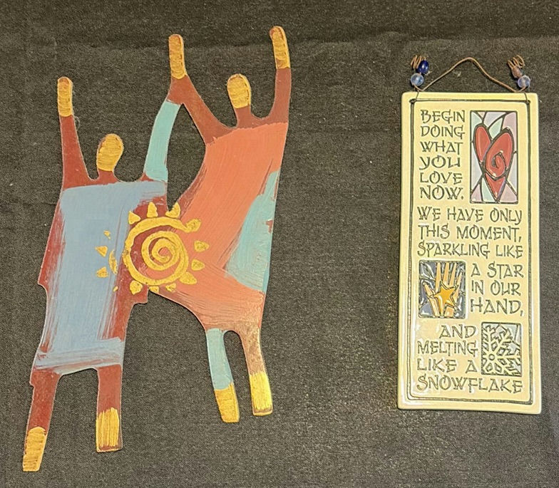 Colorful Abstract Figures and Etched Clay Wall Plaque - image 1 of 5