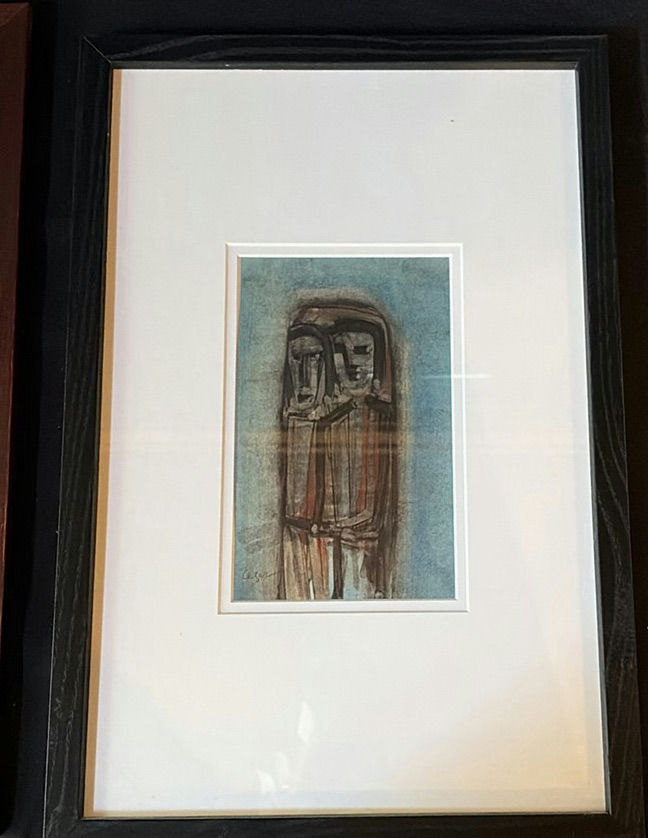 Two Framed Art Pieces: Architectural Façade Scene and Abstract Figure - image 4 of 7