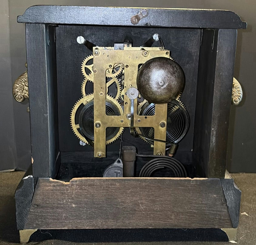 Antique Mantel Clock with Roman Dial and Brass Accents - image 8 of 9