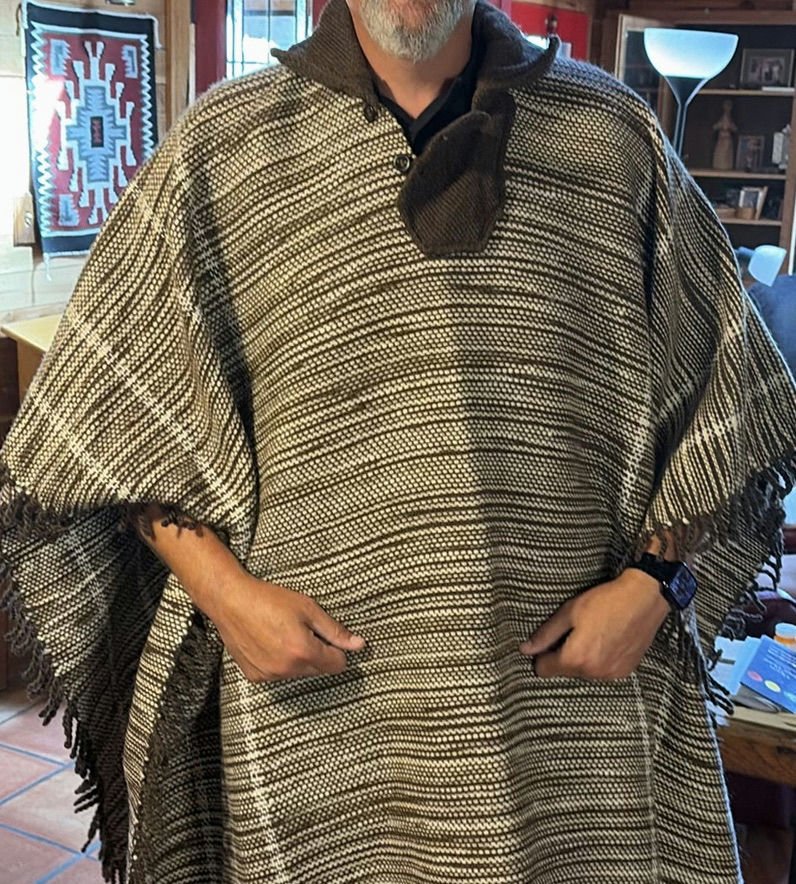 Brown and Cream Plaid hand made Brazilian Baracho Poncho - image 2 of 6