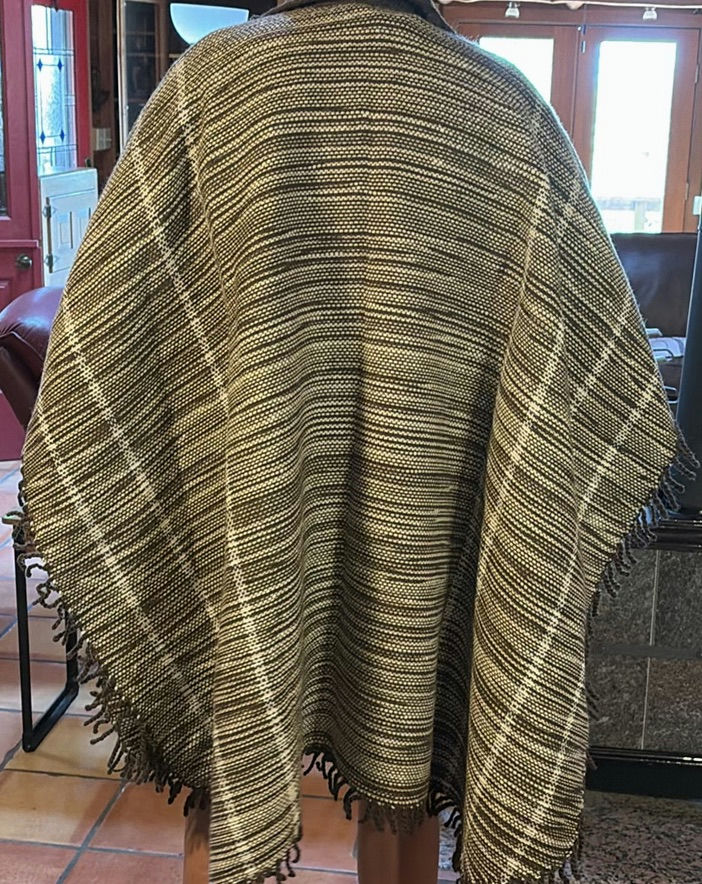 Brown and Cream Plaid hand made Brazilian Baracho Poncho - image 4 of 6