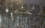 Glassware collection: clear ribbed tumblers, goblets, and a green corked jar - thumbnail 4 of 8