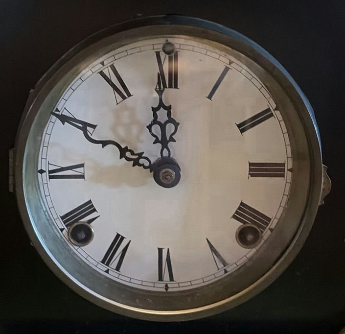 Antique Mantel Clock with Roman Dial and Brass Accents - image 3 of 9