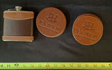Leather-wrapped hip flask with coasters - thumbnail 1 of 7