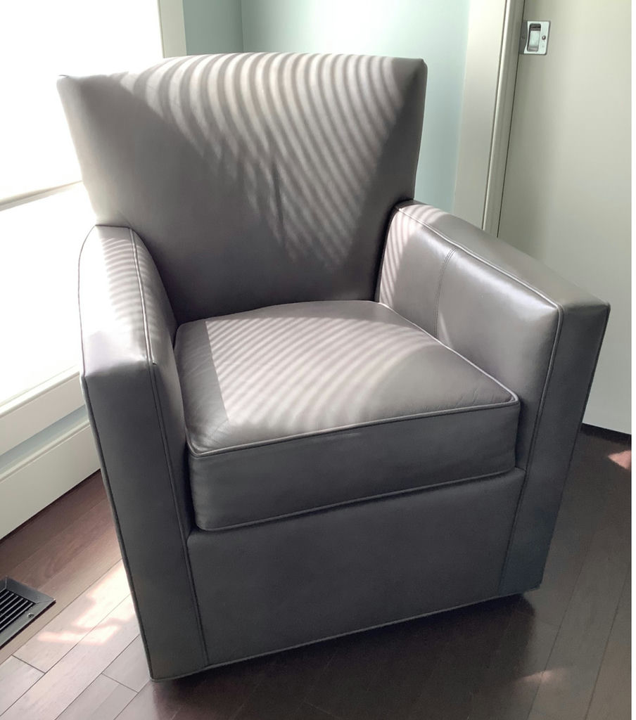 Ethan Allen Gray Leather Turner Swivel Chair - image 1 of 4