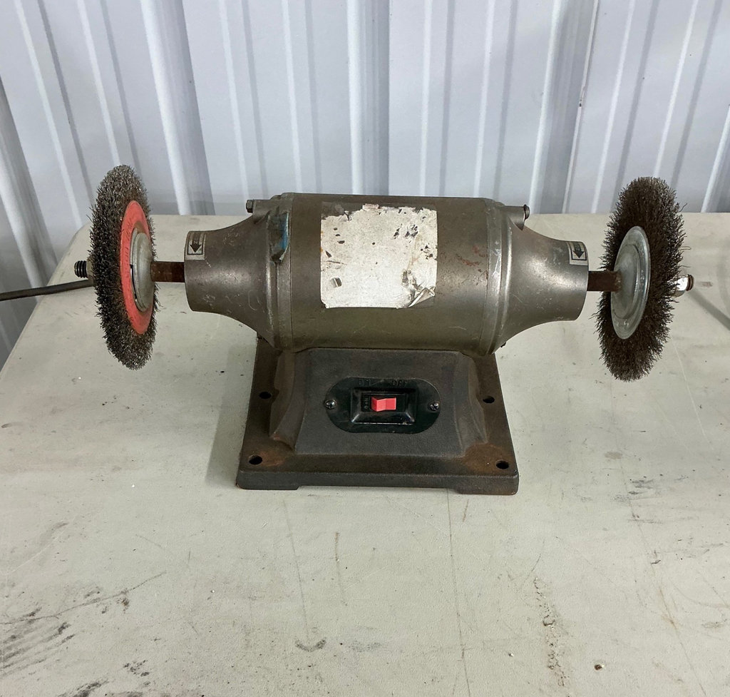 Bench grinder with dual wire-wheel attachments - image 1 of 3