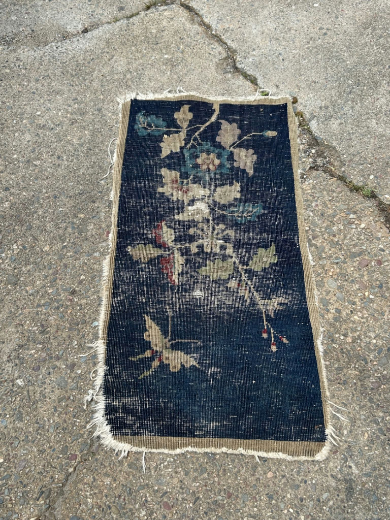 Chinese Export Handwoven Wool Mat Worn - image 1 of 5