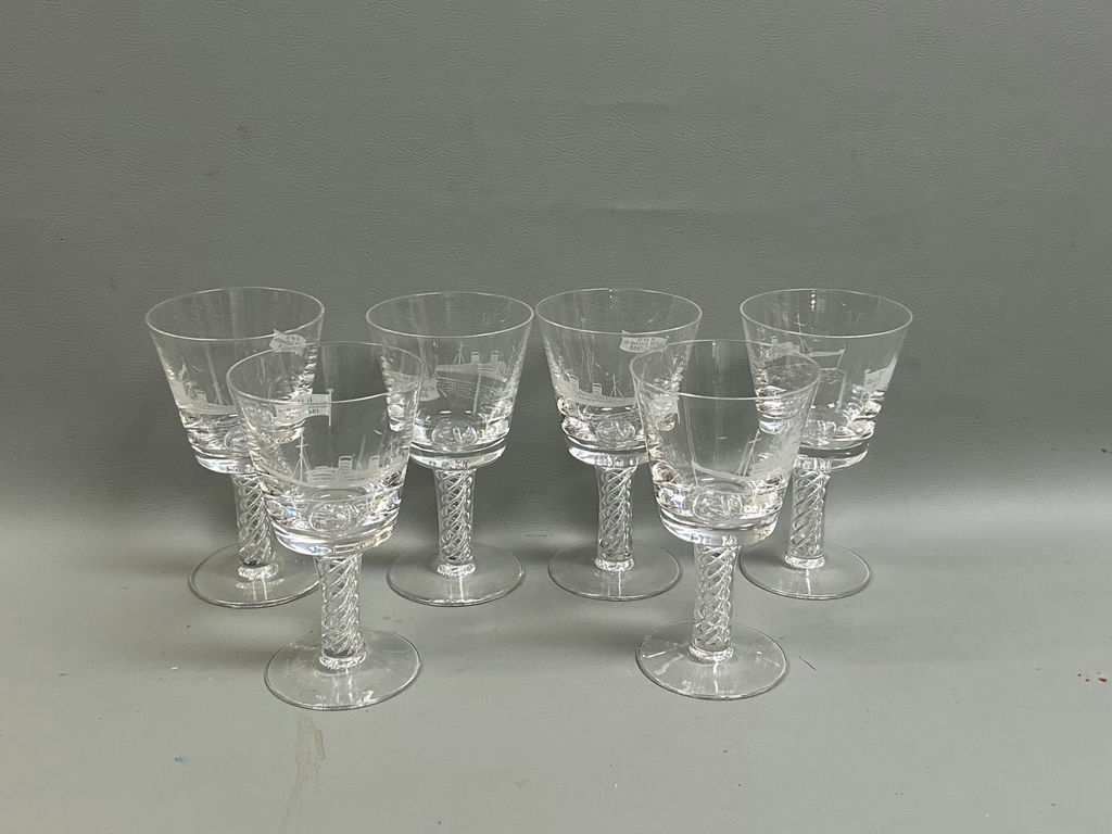 Signed Stuart Crystal Glasses R.M.S. Queen Elizabeth 1940-1968 Made in Enlgand - image 4 of 8