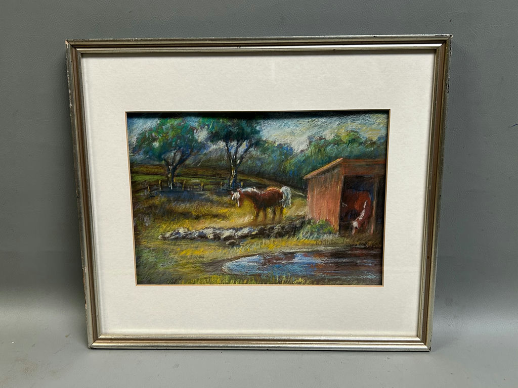 Signed Pastel Landscape & Horses  - image 3 of 6