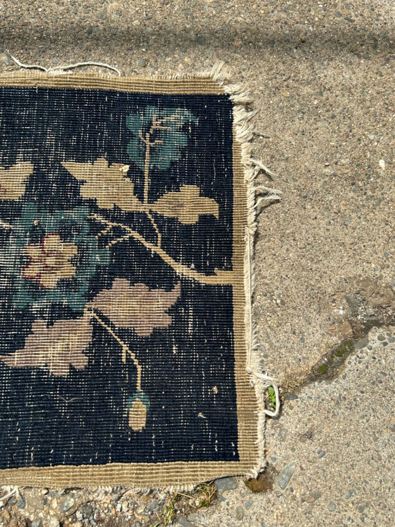 Chinese Export Handwoven Wool Mat Worn - image 4 of 5