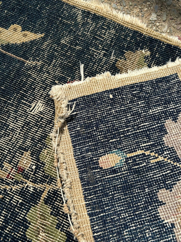 Chinese Export Handwoven Wool Mat Worn - image 5 of 5