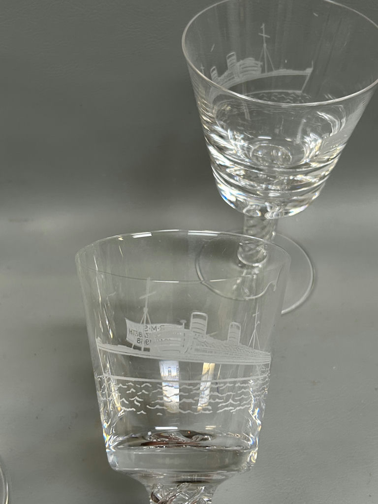 Signed Stuart Crystal Glasses R.M.S. Queen Elizabeth 1940-1968 Made in Enlgand - image 5 of 8