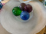 Frosted ribbed glass bowl with colored round glass balls - thumbnail 2 of 2