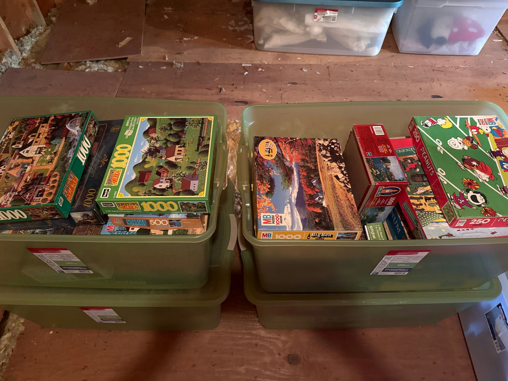 Assorted jigsaw puzzles in storage bins - image 2 of 4