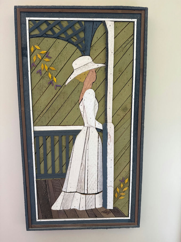 Woman in White Dress and Hat at Door - image 2 of 3