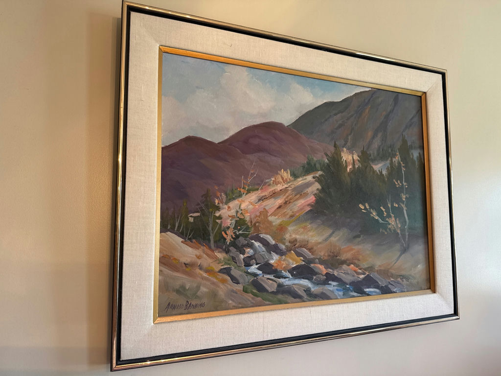 Landscape painting with mountains and a creek - image 1 of 4