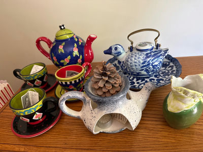 Colorful Ceramic Teapots, Cups, Plates and Vases - Image 1 of 9