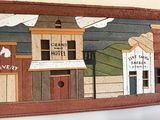 Wooden mosaic wall panel of a Western town storefront row - thumbnail 4 of 5