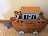 Wooden Noah’s Ark toy ship with animals and train cars and animal figures - thumbnail 2 of 4