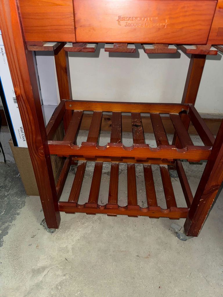 Wooden rolling cabinet with drawer and slatted shelves - image 4 of 4