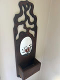 Wooden wall-mounted decorative panel with oval mirror and small shelf - thumbnail 2 of 2