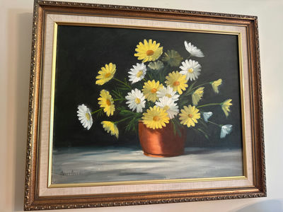 Arnold Banning Framed Still-Life Painting of Daisies - Image 1 of 3